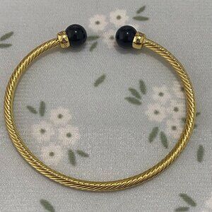 David Yurman Gold Rope Bracelet With Black Beads At Each End